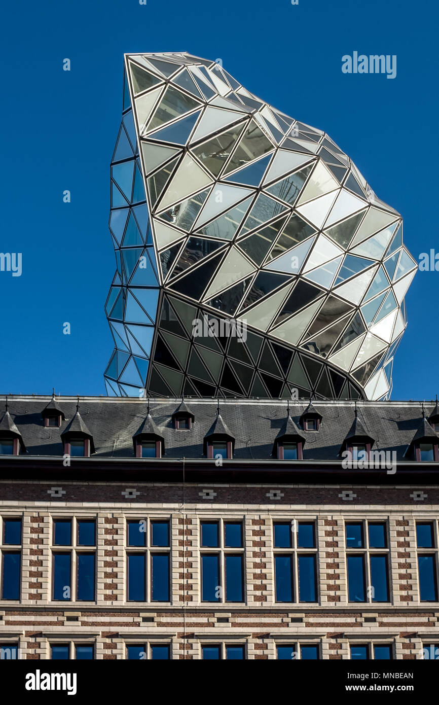 Detailed view on Port House by Zaha Hadid in the Port of Antwerp Stock