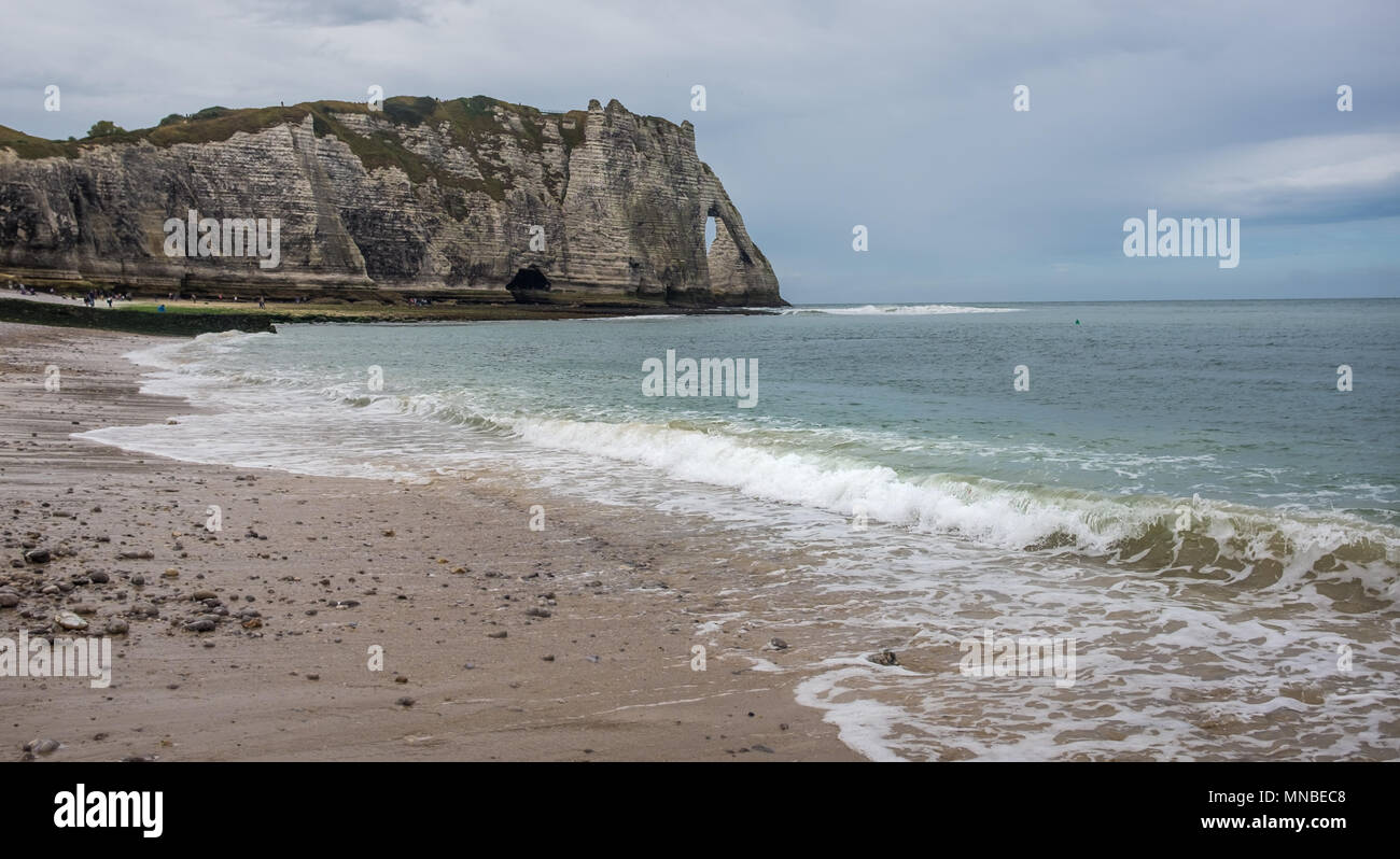 Deserted beach of Étretat in Normandy, France Stock Photo