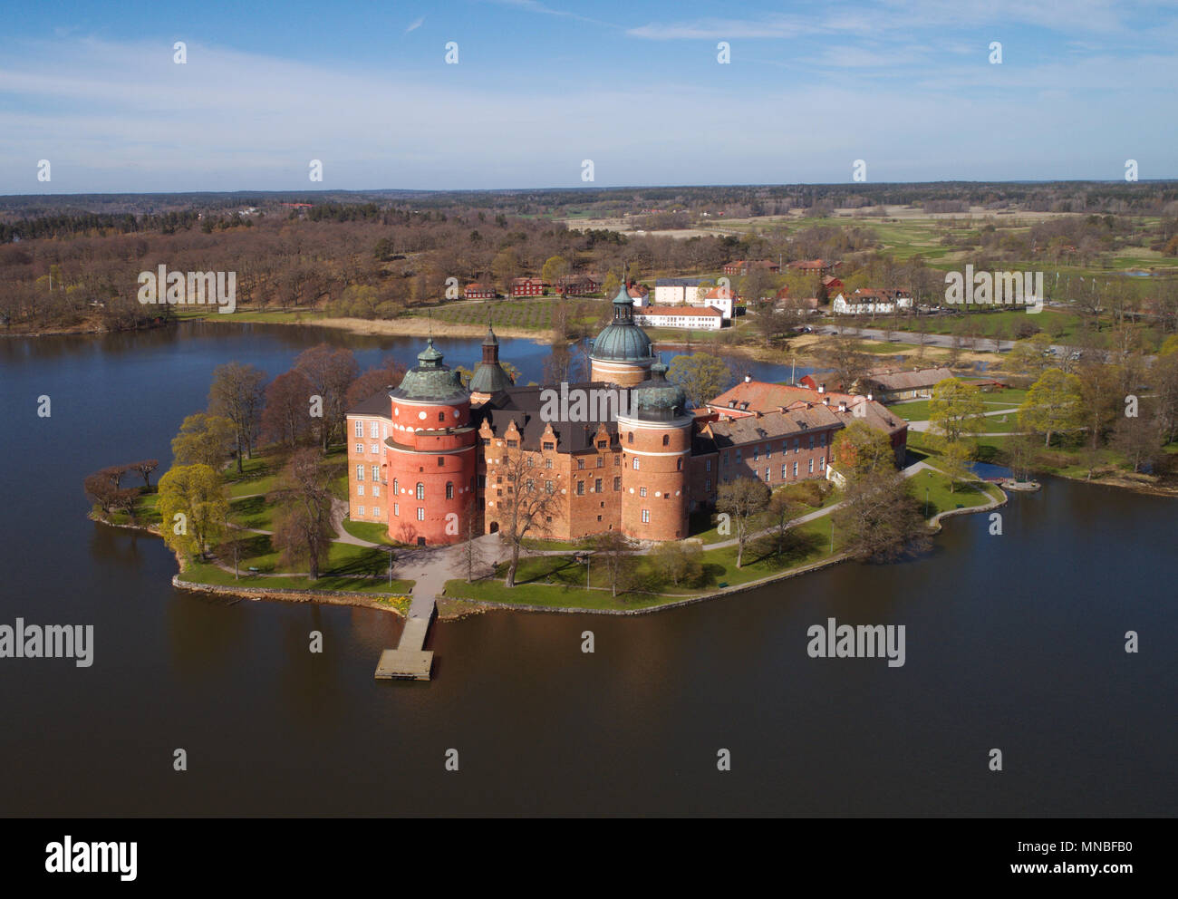 Aerial view of the Gripsholm castle surronded by lake Malaren in