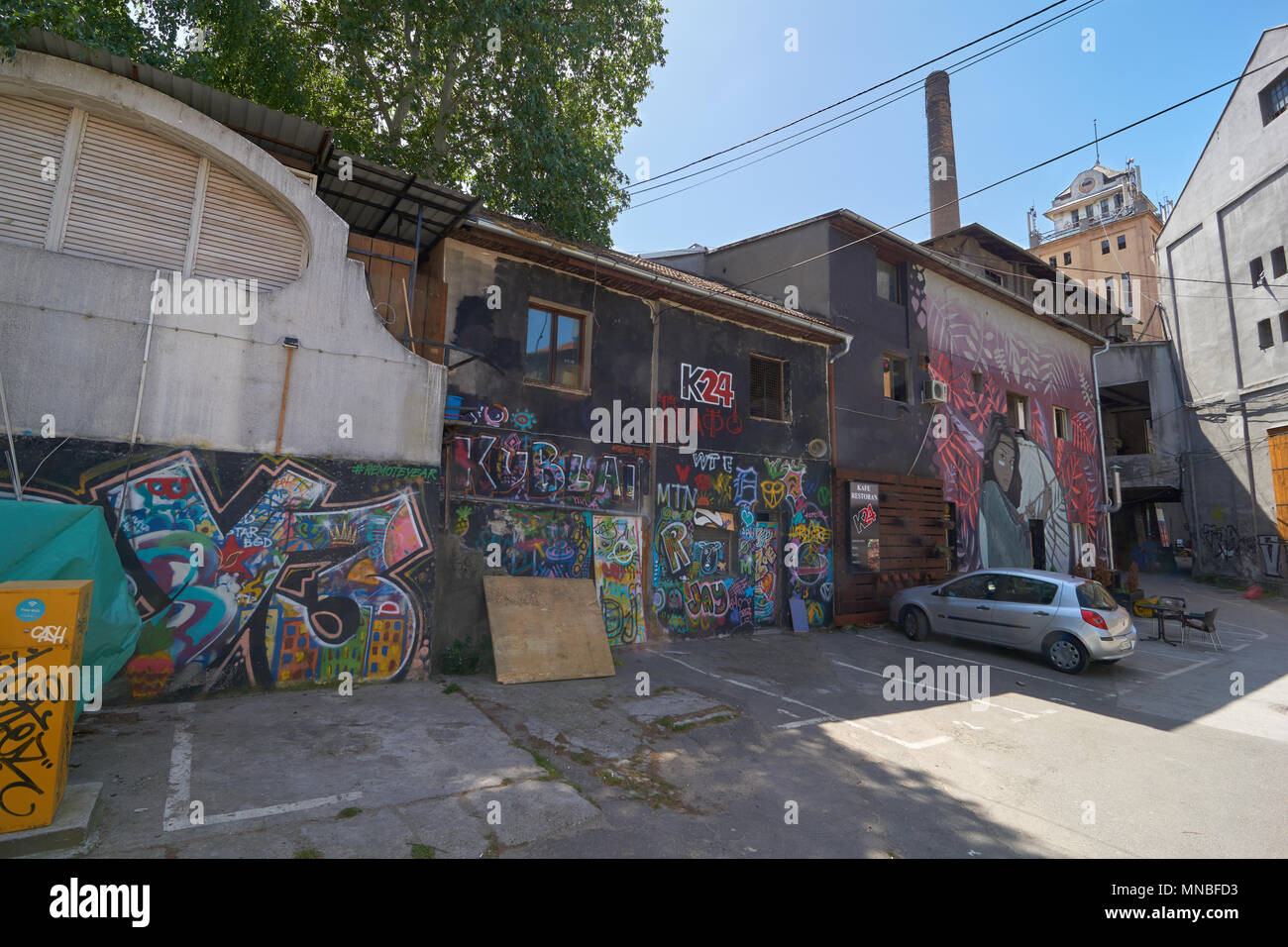 Belgrade, Serbia - May 02, 2018: Street view on cafe and restaurant Stock Photo