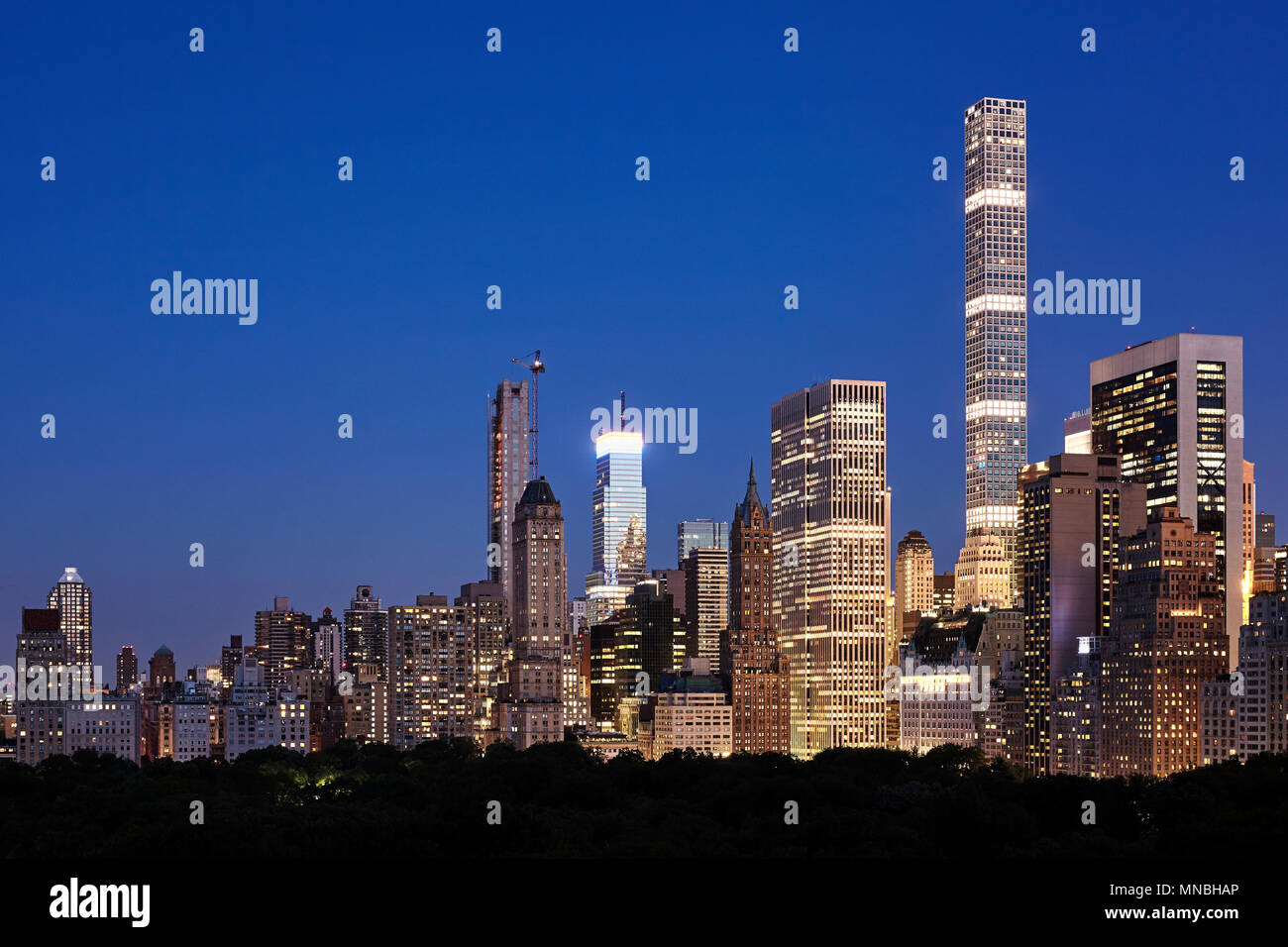 Manhattan skyline at dusk, New York City Upper East Side, USA. Stock Photo