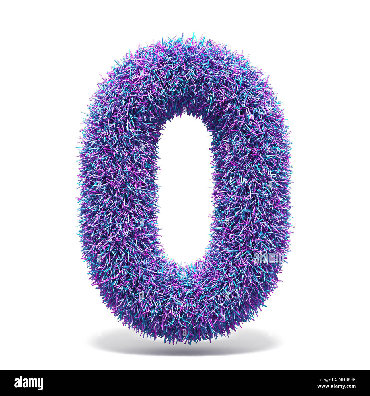 Purple faux fur LETTER O 3D render illustration isolated on white background Stock Photo