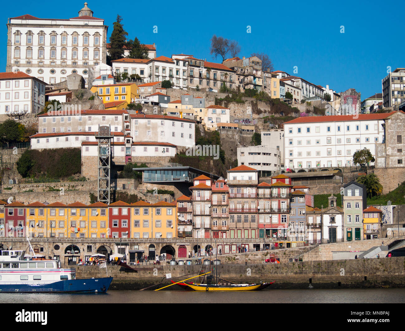 Oporto Douro riverside neighbourhood seen from Vila Nova de Gaia Stock Photo