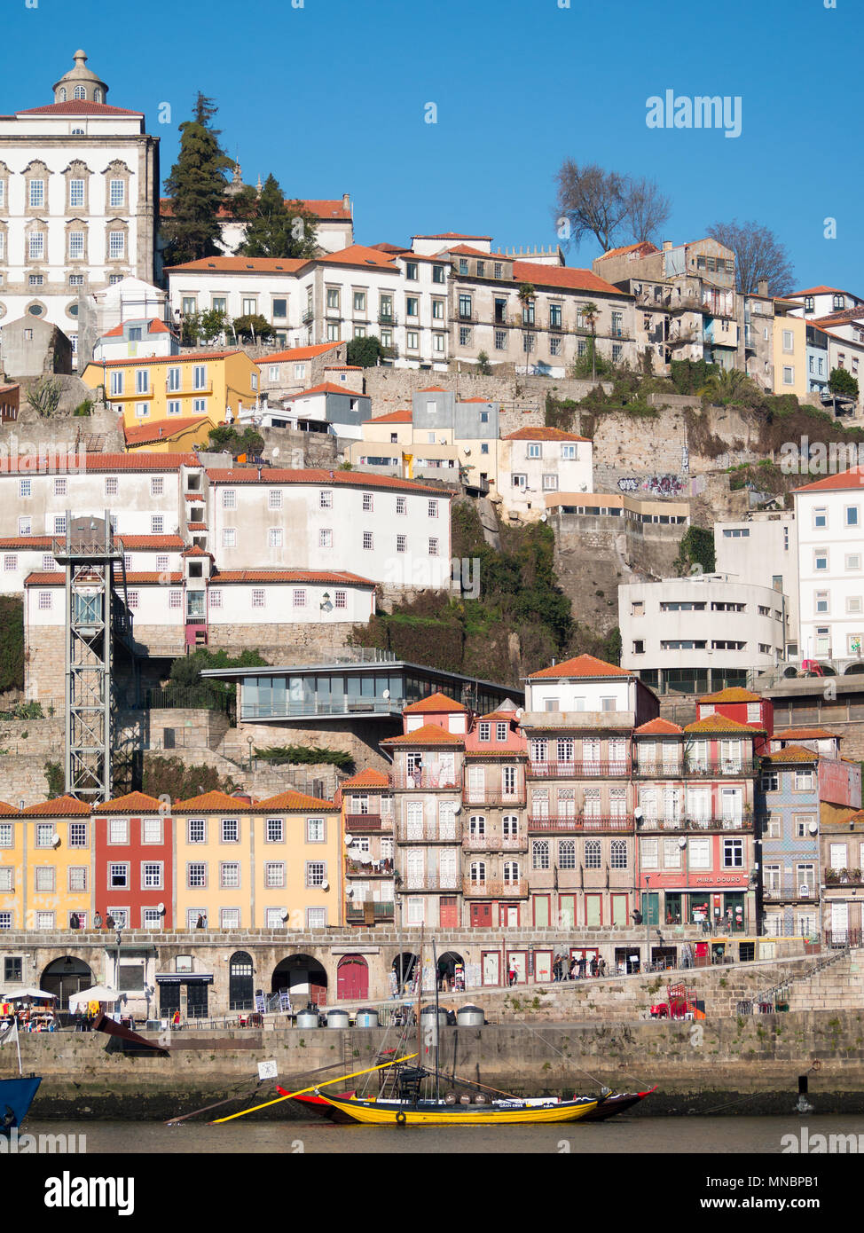Oporto Douro riverside neighbourhood seen from Vila Nova de Gaia Stock Photo