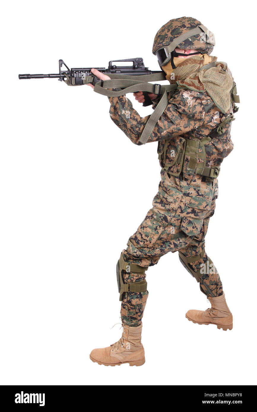 US MARINES with m4 carbine isolated on white Stock Photo - Alamy