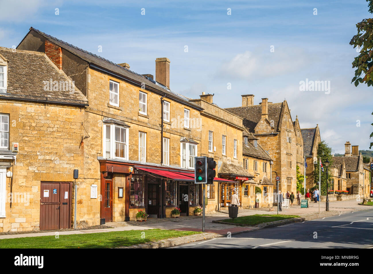 Traditional Cotswold stone buildings in High Street, Broadway, an