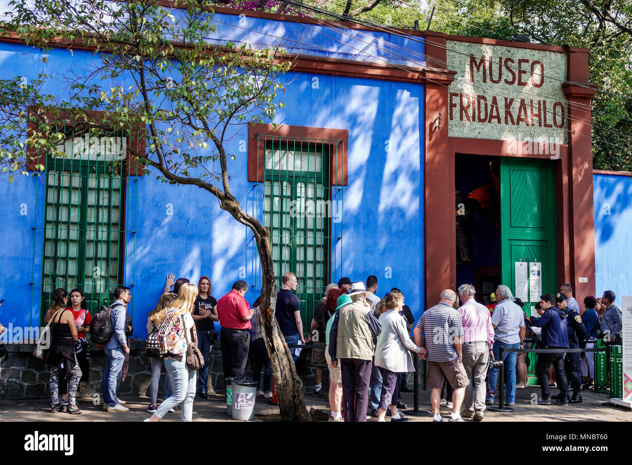 Mexico City,Mexican,Hispanic,Coyoacan,Del Carmen,Frida Kahlo Museum Museo Frida Kahlo,La Casa Azul,Blue House,exterior outside,entrance,line,queue,man Stock Photo