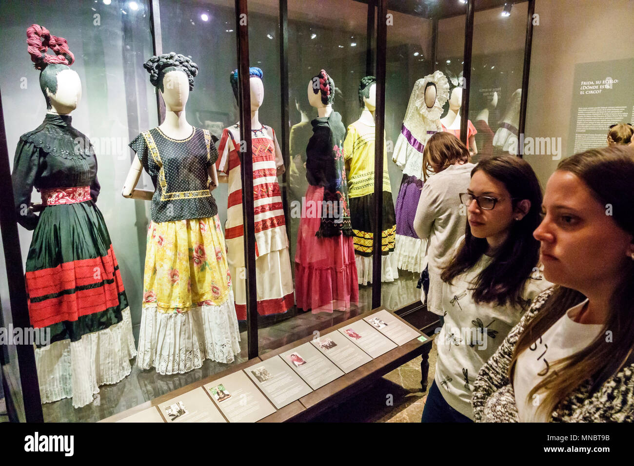 Mexico City,Hispanic Coyoacan,Del Carmen,Frida Kahlo Museum Museo Frida Kahlo,Blue House,interior inside,exhibit exhibition collection traditional dre Stock Photo