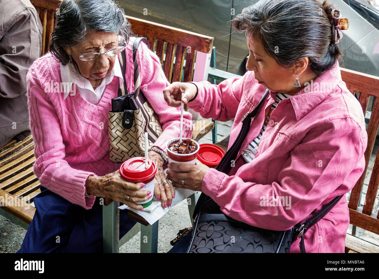 Mexico City,Mexican,Hispanic,Coyoacan,Cafe El Jarocho,coffeehouse,woman female women,senior seniors citizen citizens,iced tea MX180308061 Stock Photo