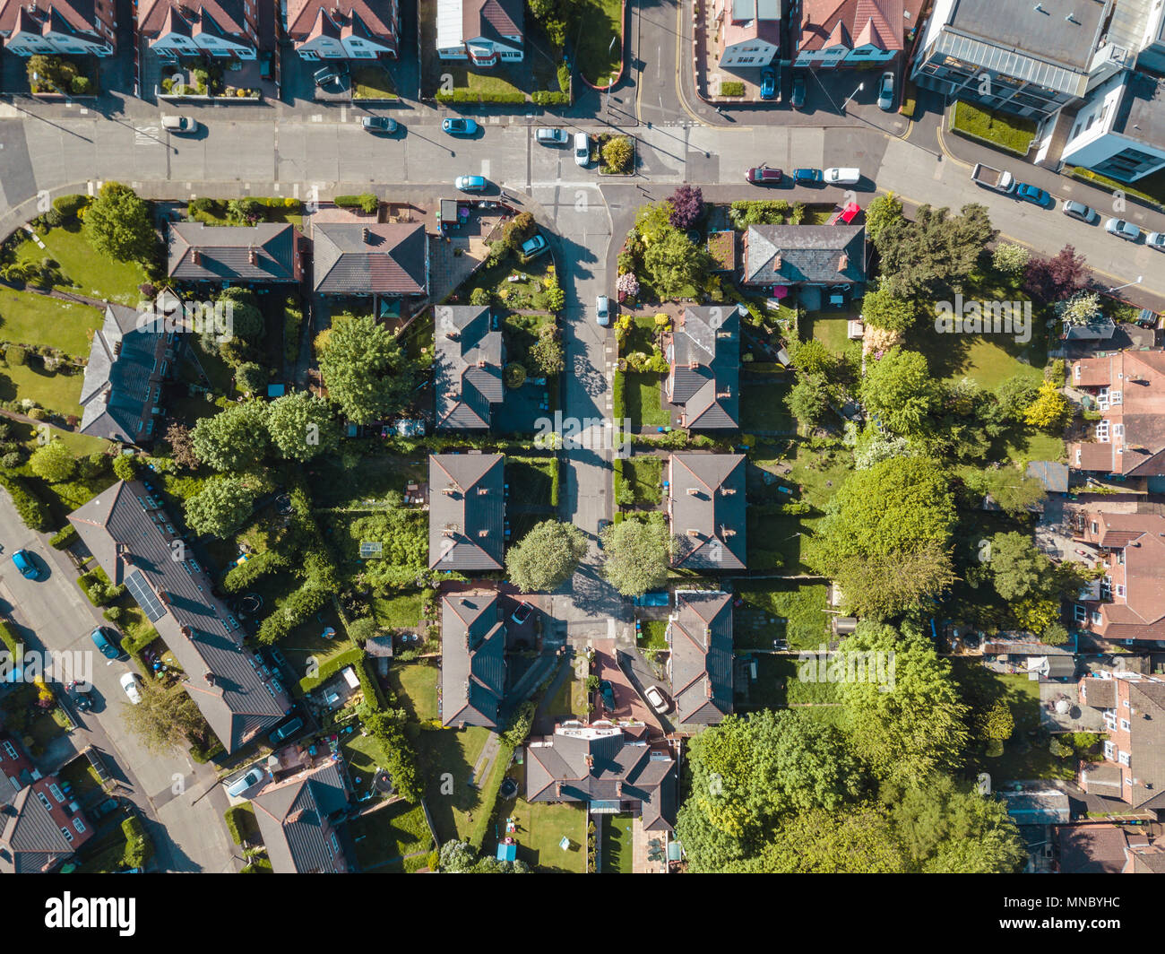 Aerial Houses Residential British England Drone Above View Summer Blue