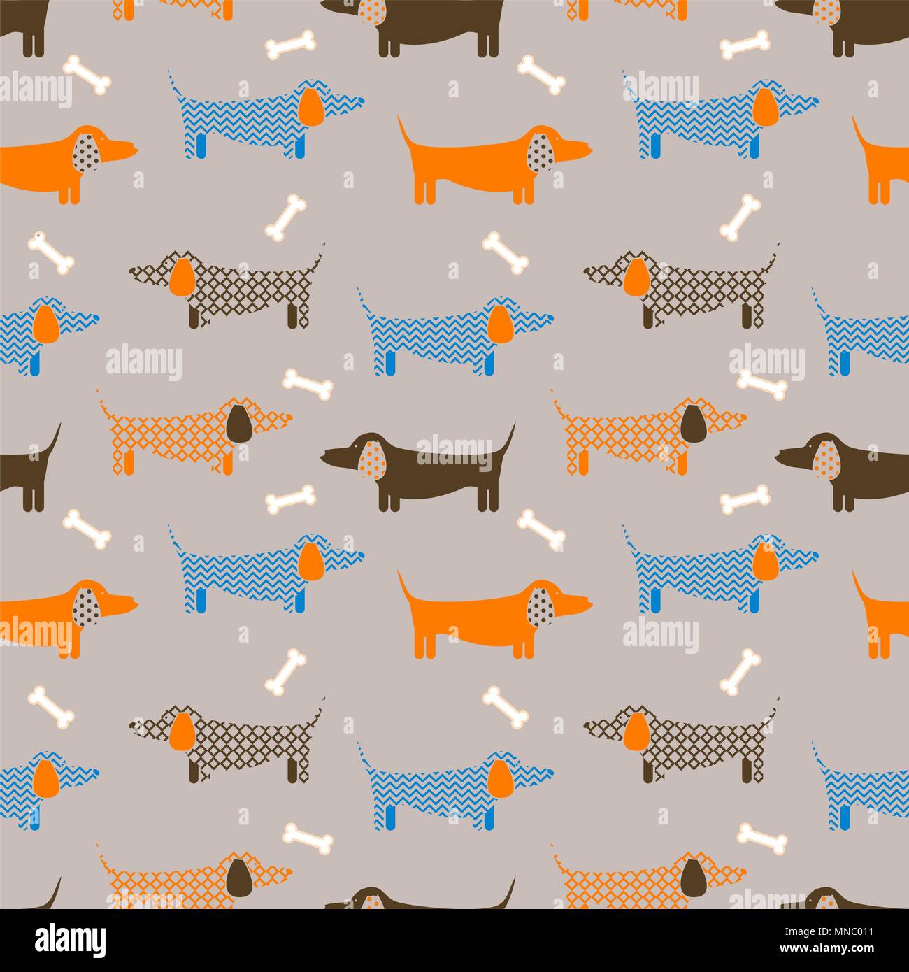 Dog seamless vector taupe colored pattern. Stock Vector