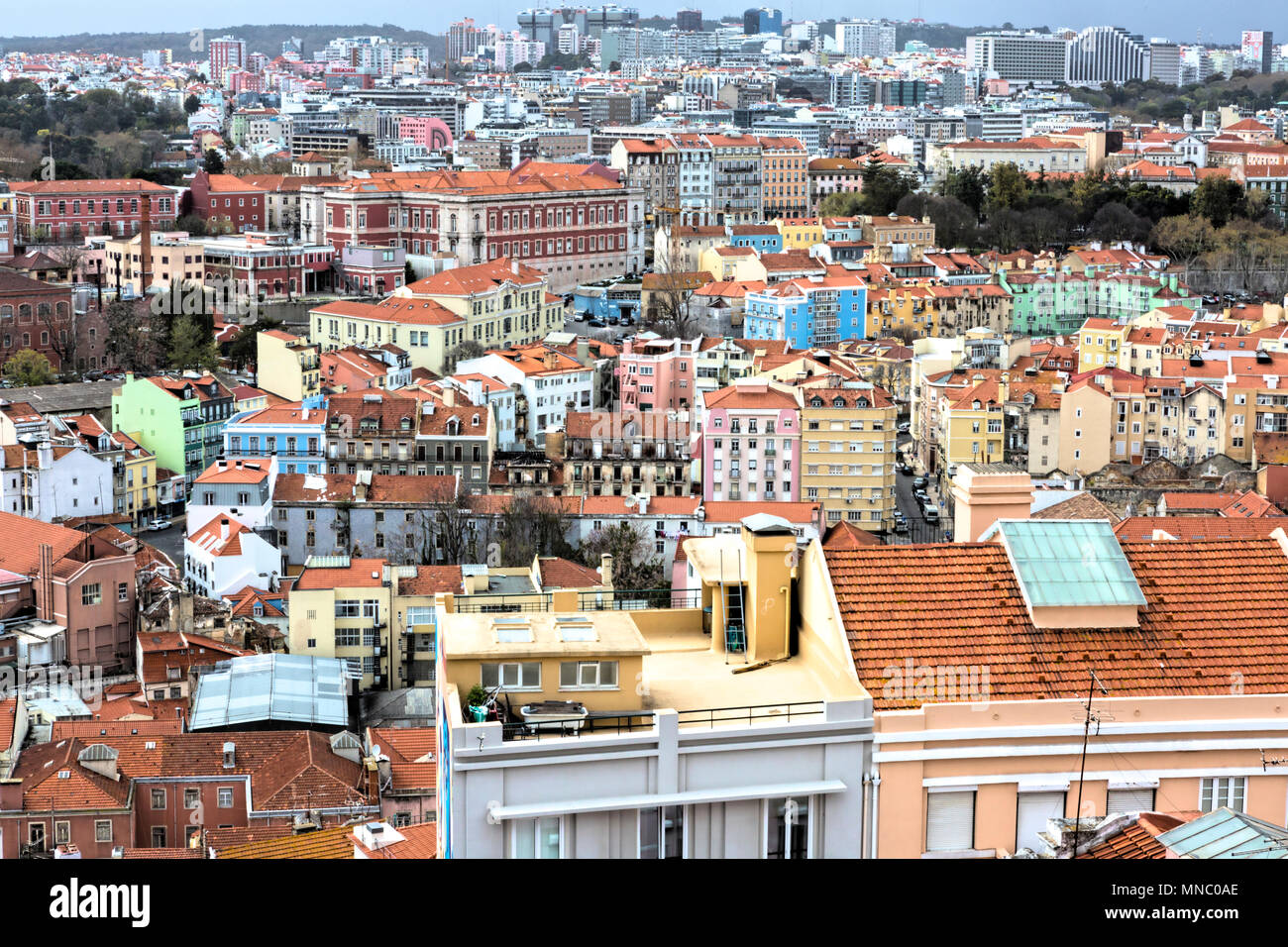 View across the roofs and buildings of Lisbon Stock Photo