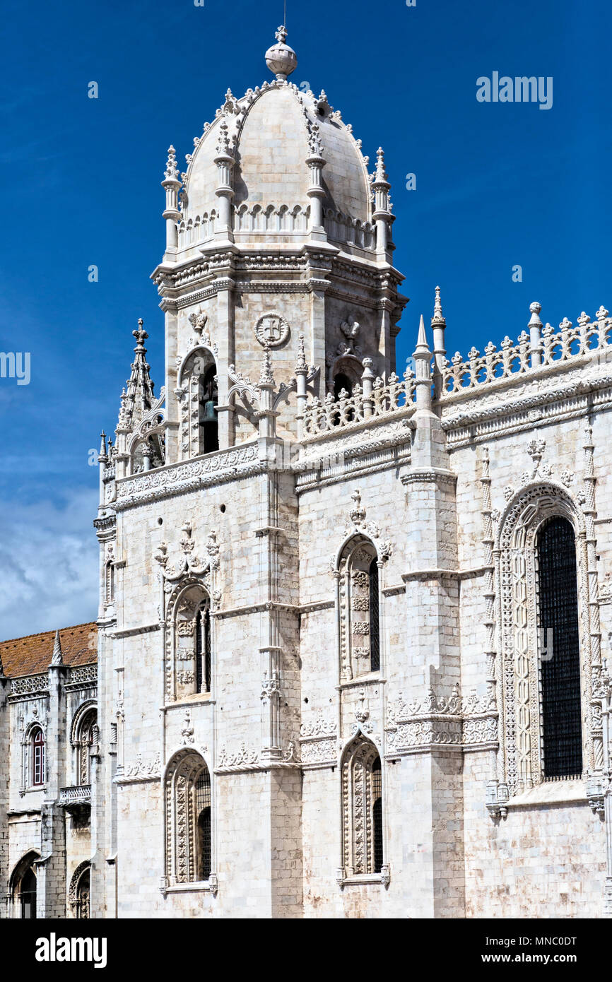 Dome above the entrance to the Church of Santa Maria and the cloister of Jeronimos Monastery  in Lisbon Stock Photo