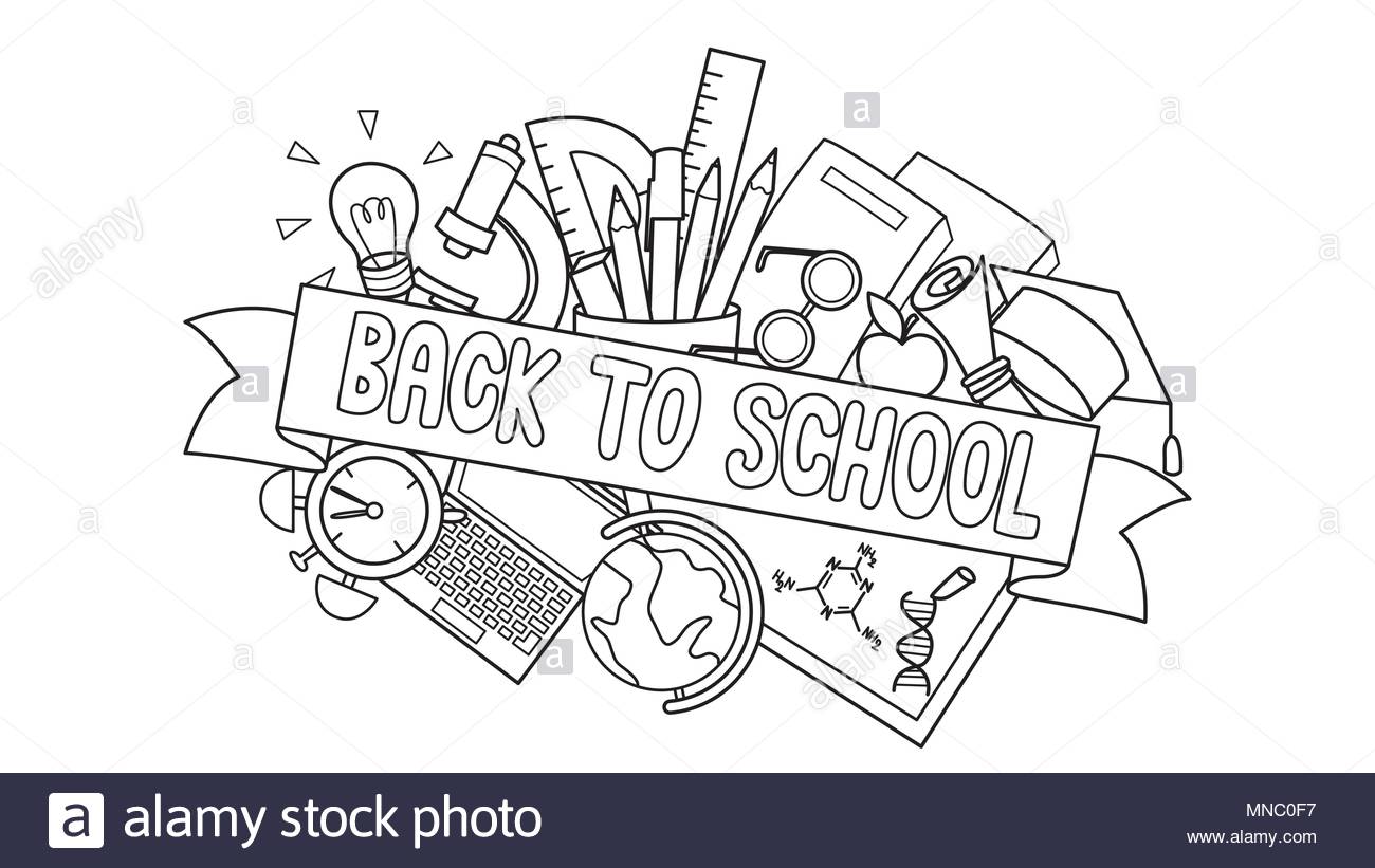 Doodle Of Student Supplies With Back To School Label In Front For