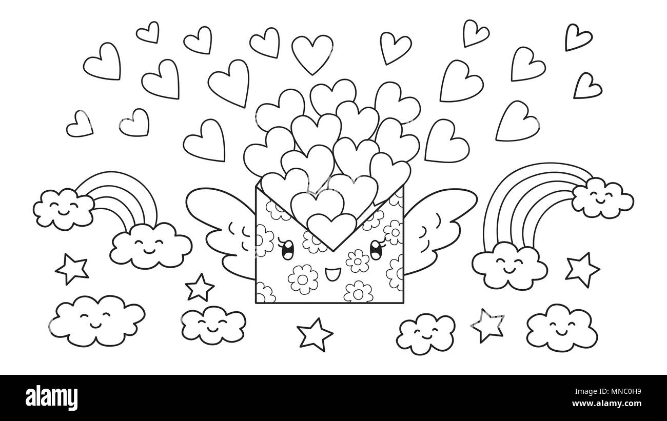 Mail Coloring Pages - Hand Drawn Cute Mail Letter Carrying Lots Of Loves Flying Design For Design Element And Coloring Book Page For Kids And Adultvector Illustration MNC0H9 