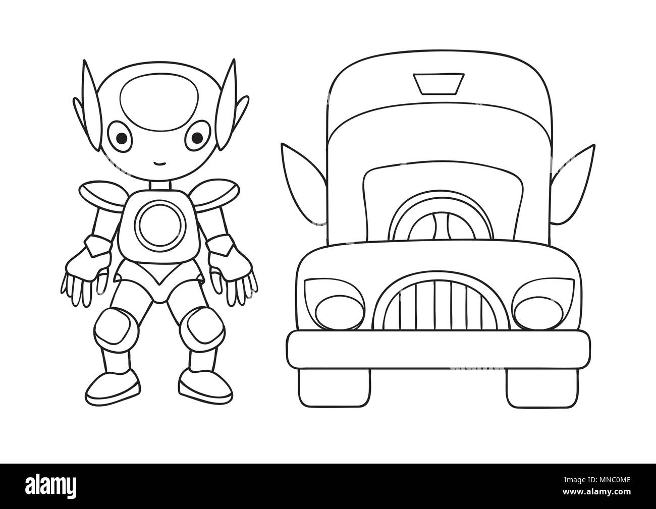 Hand drawn cute robot with car for design element and coloring book page  for both kids and adults. Vector illustration Stock Vector Image & Art -  Alamy