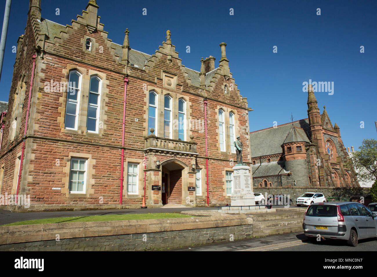 Stranraer Sheriff Courthouse and war memorial Dumfries and Galloway Scotland UK Stock Photo