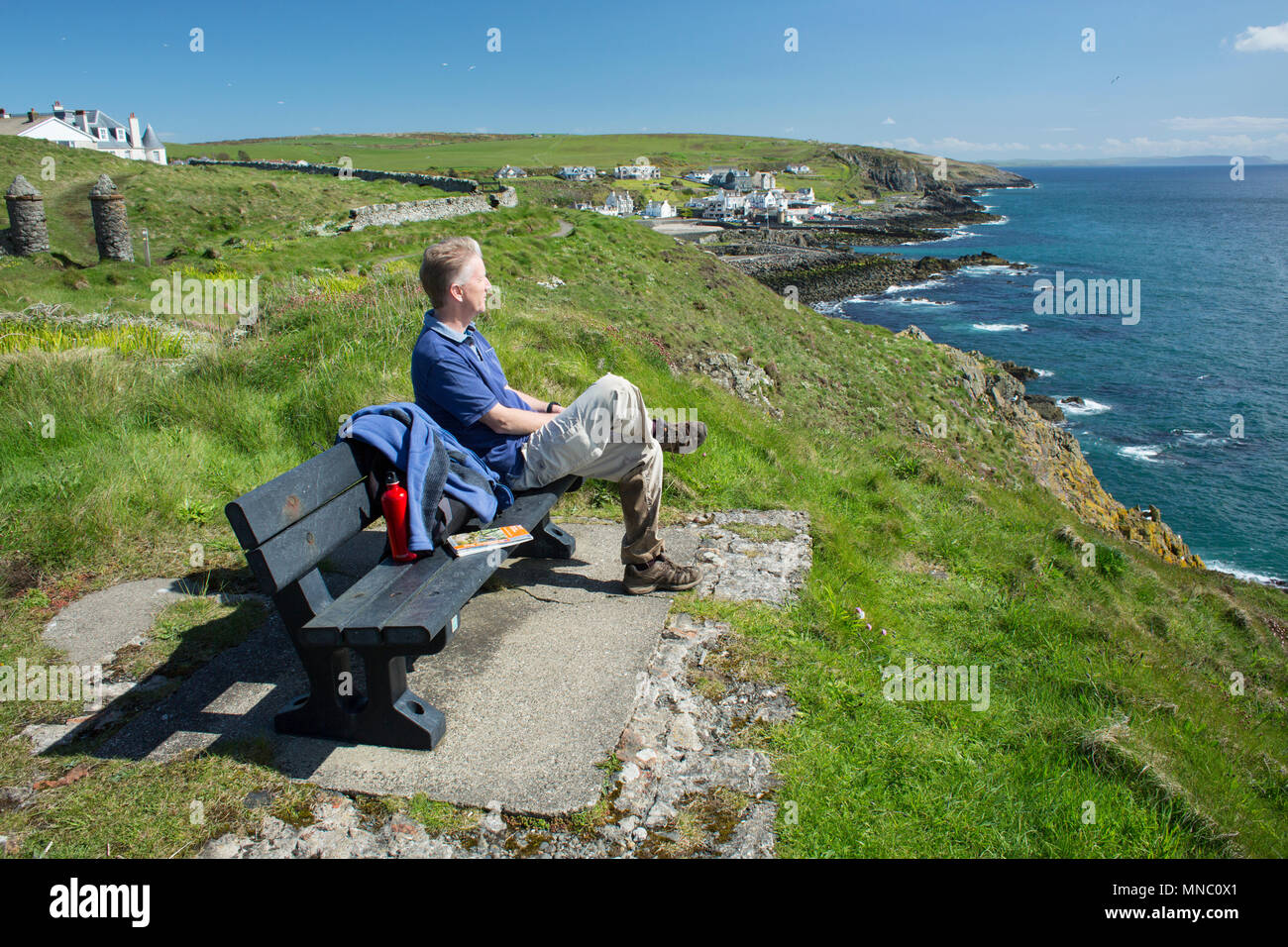 Portpatrick Cliffs The Southern Upland Way sitting on bench above the cliffs at ...