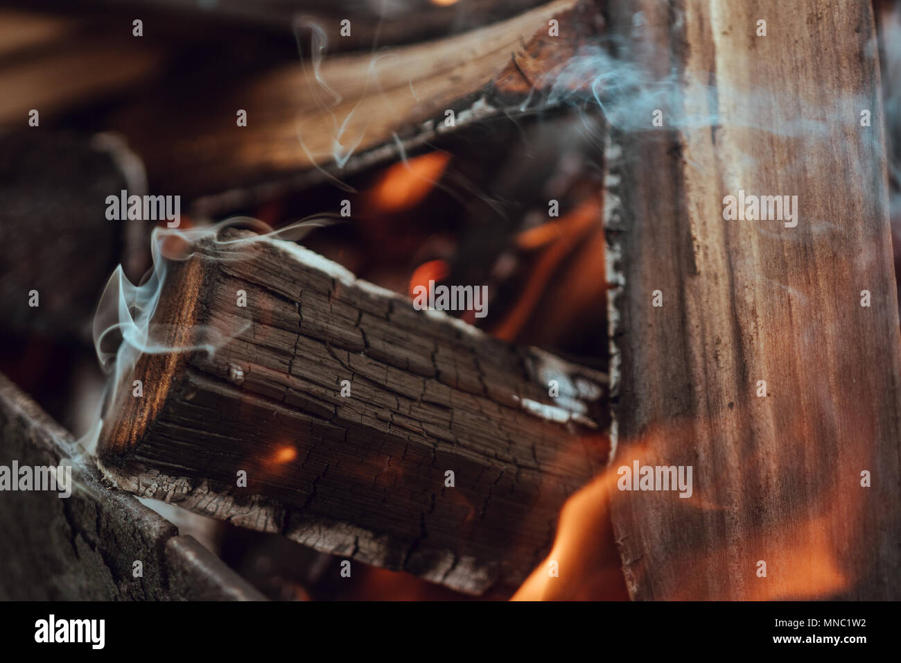 flame on burning wood in fireplace Stock Photo Alamy