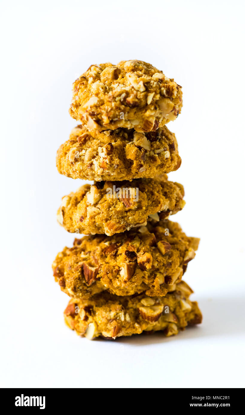 Homemade almond cookies against white background isolated Stock Photo