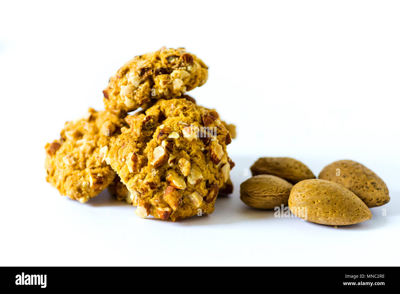 Homemade almond cookies against white background isolated Stock Photo