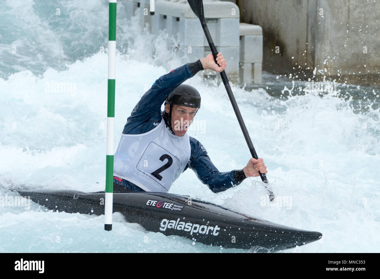 Day 1 of the British canoeing selection taking place at Lee Valley White Water Centre in Waltham Cross, UK. Stock Photo