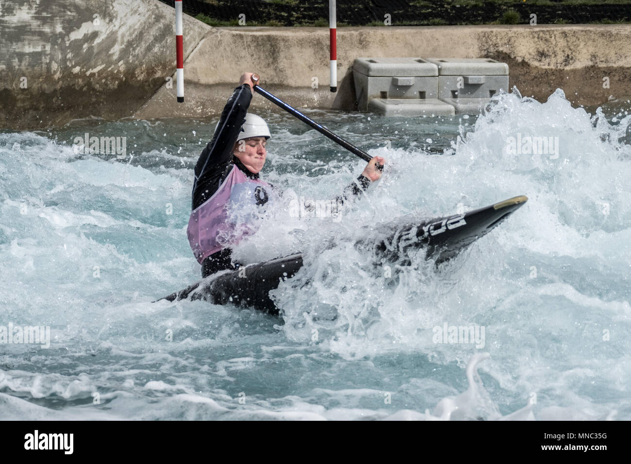Day 1 of the British canoeing selection taking place at Lee Valley White Water Centre in Waltham Cross, UK. Stock Photo