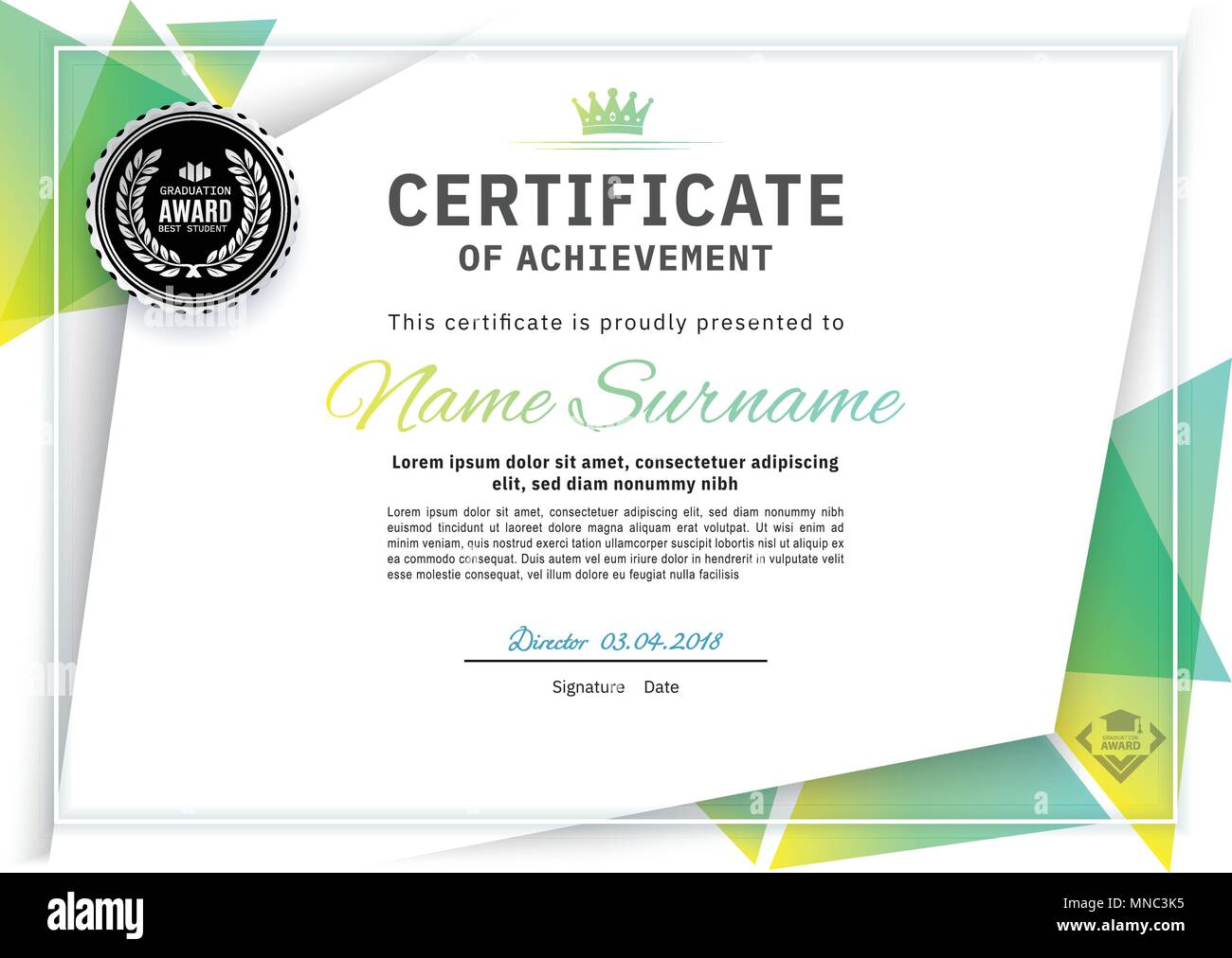 Official White Certificate With Green Triangle Design Elements Business Clean Modern Design White Vector Blank Stock Vector Image Art Alamy