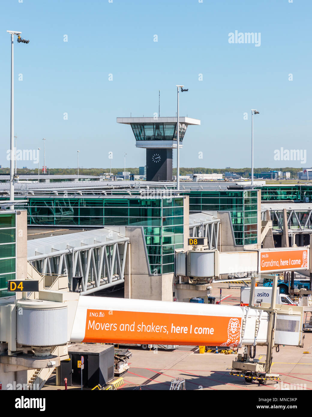 Amsterdam, Netherlands - May 04, 2018: The Air Traffic control Tower at Schiphol Airport Stock Photo