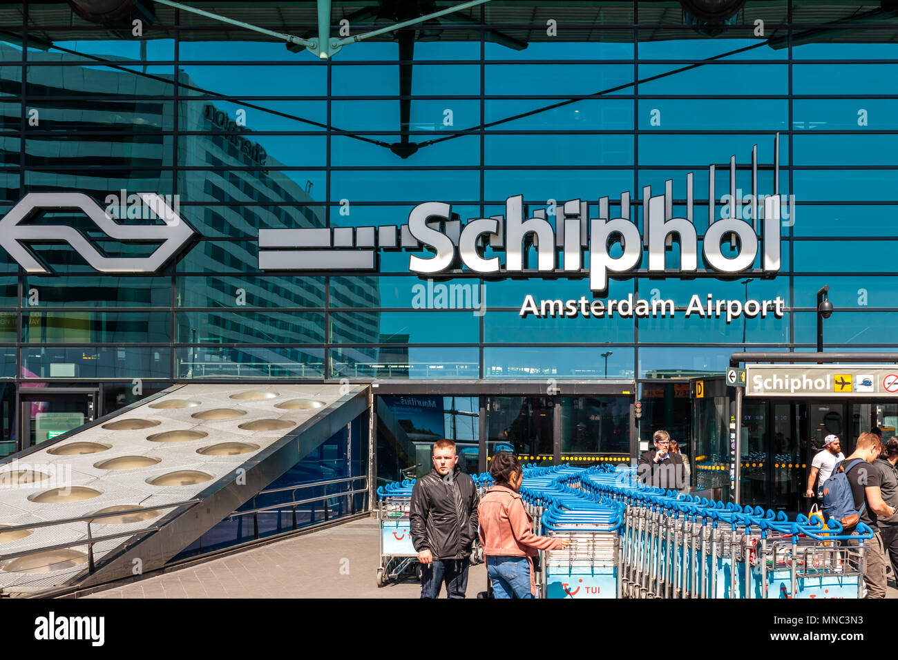 Amsterdam, Netherlands - May 04, 2018: The Entrance of Schiphol Airport Stock Photo