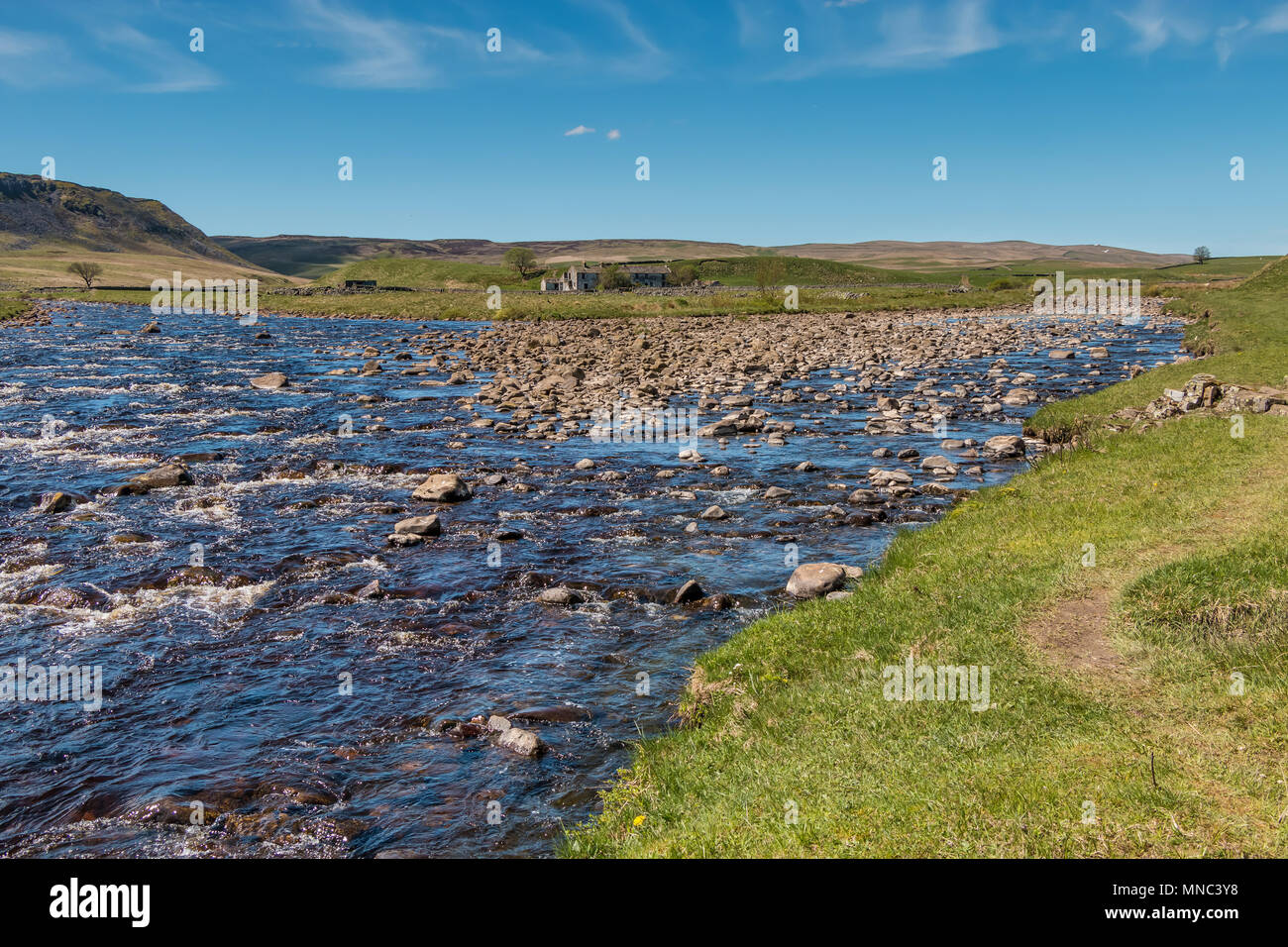 North Pennines landscape, the confluence of the river Tees and Harwood Beck, Upper Teesdale, UK Stock Photo