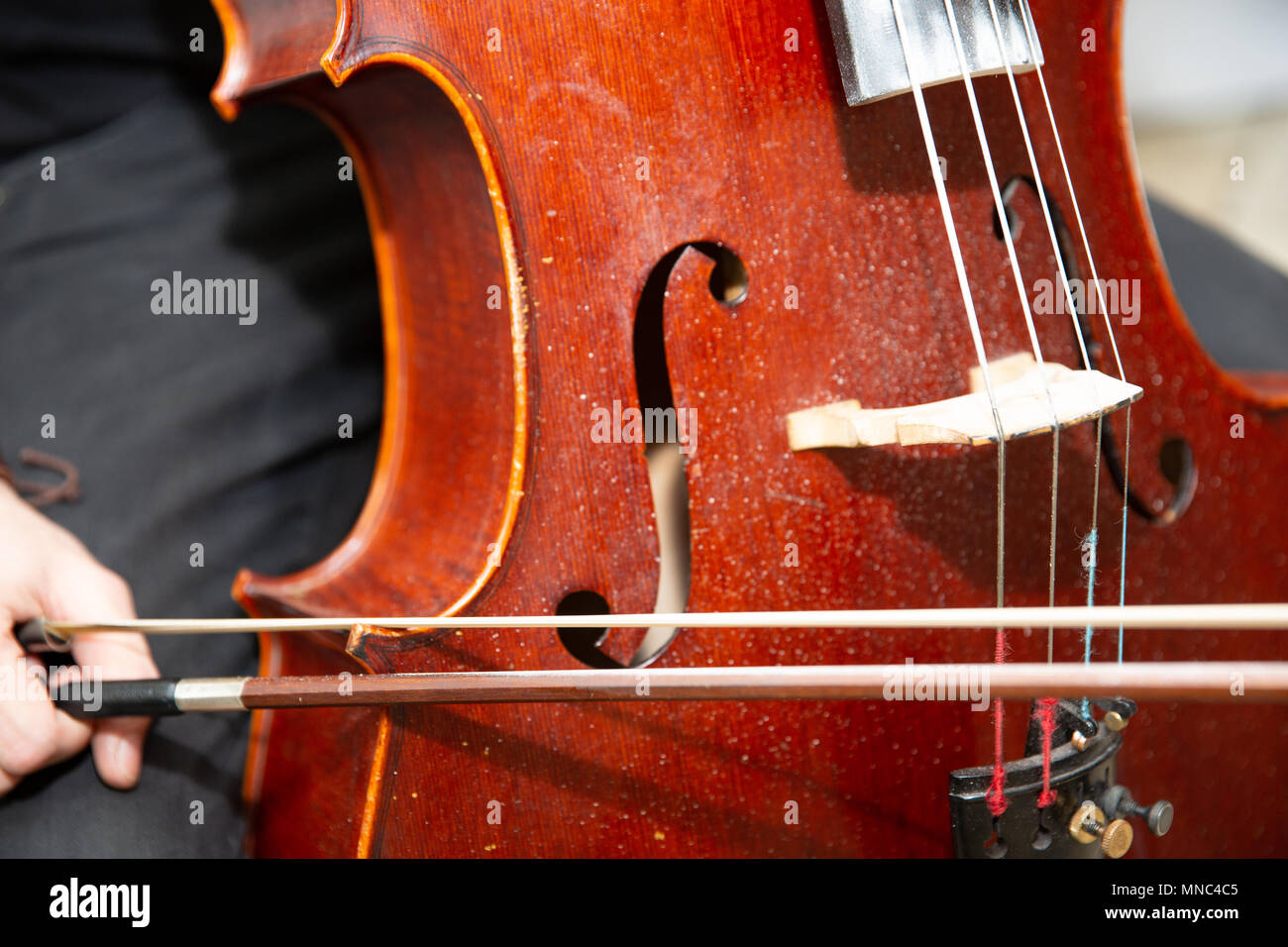 Street Busker Performing Jazz Music Outdoors. Close Up Of Musical ...