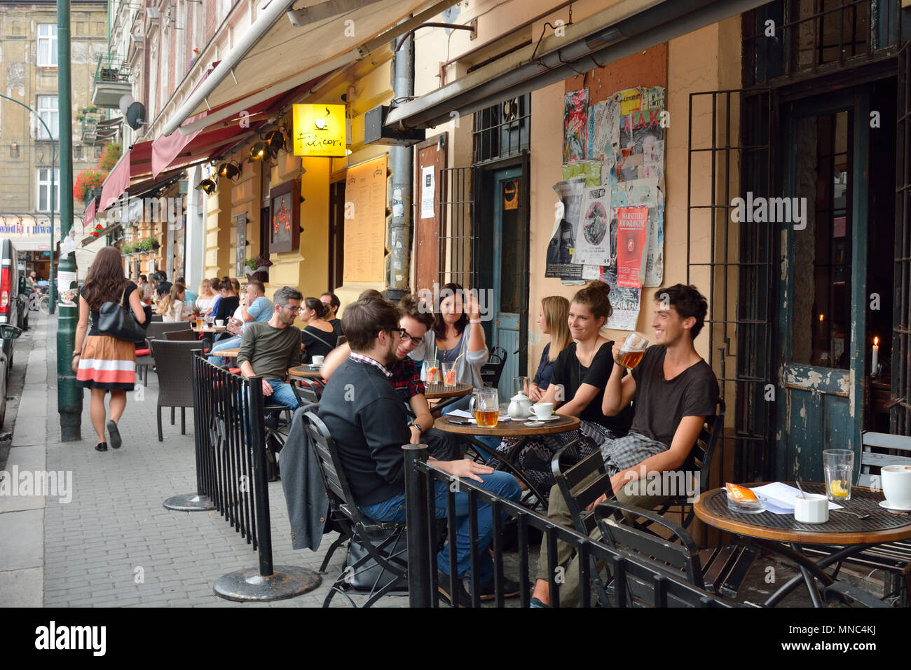 A bar at the historical district of Kazimierz, nowadays an important center of cultural life in Krakow. Poland Stock Photo