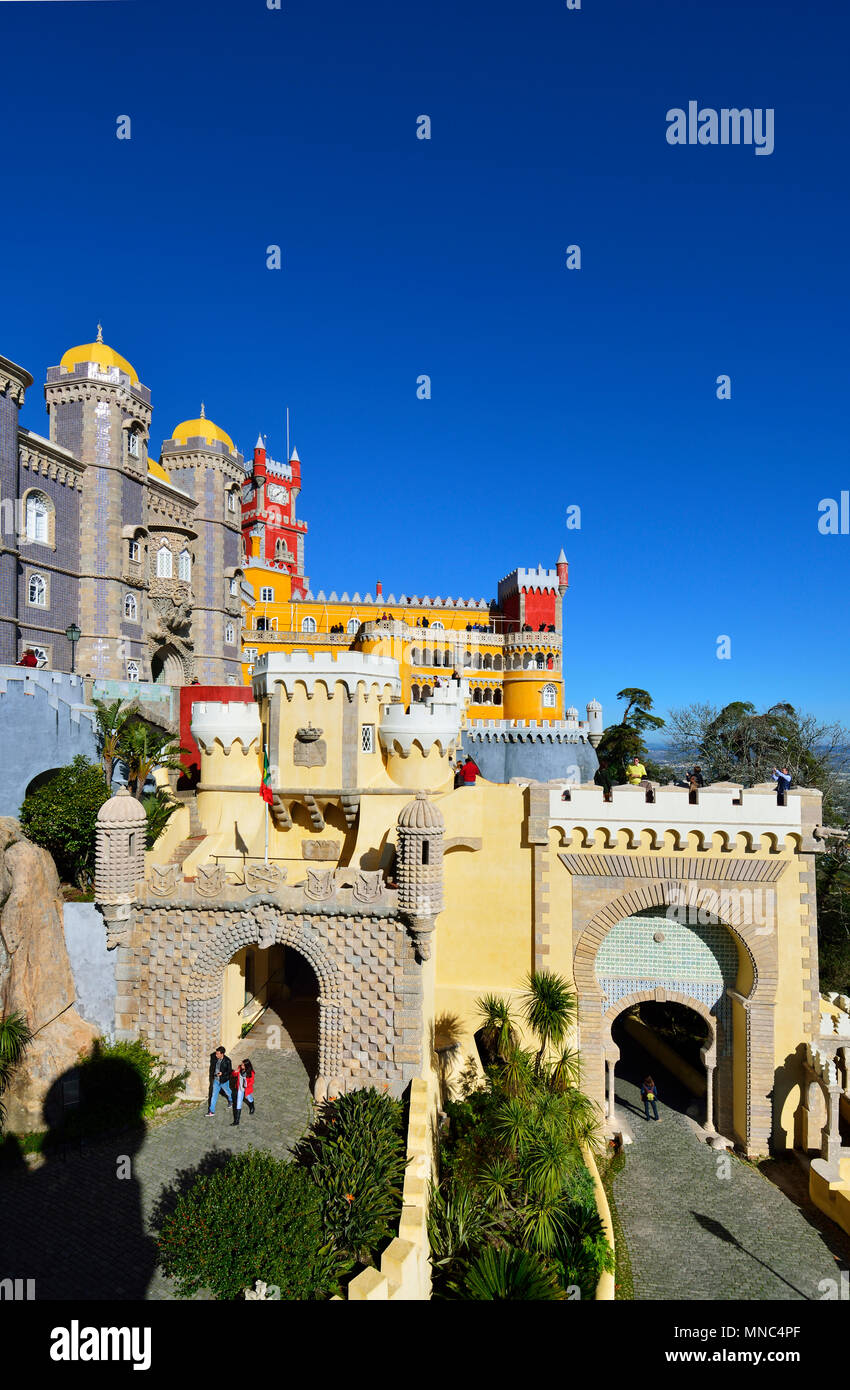 Palacio da Pena, built in the 19th century, in the forest above Sintra. A UNESCO World Heritage Site. Sintra, Portugal Stock Photo