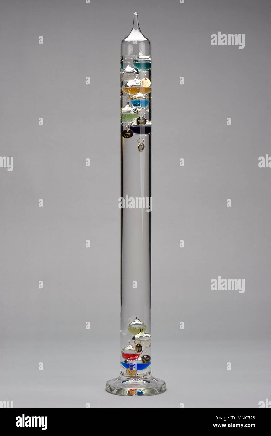 glass liquid thermometer with glass bulbs for reading temperature Stock