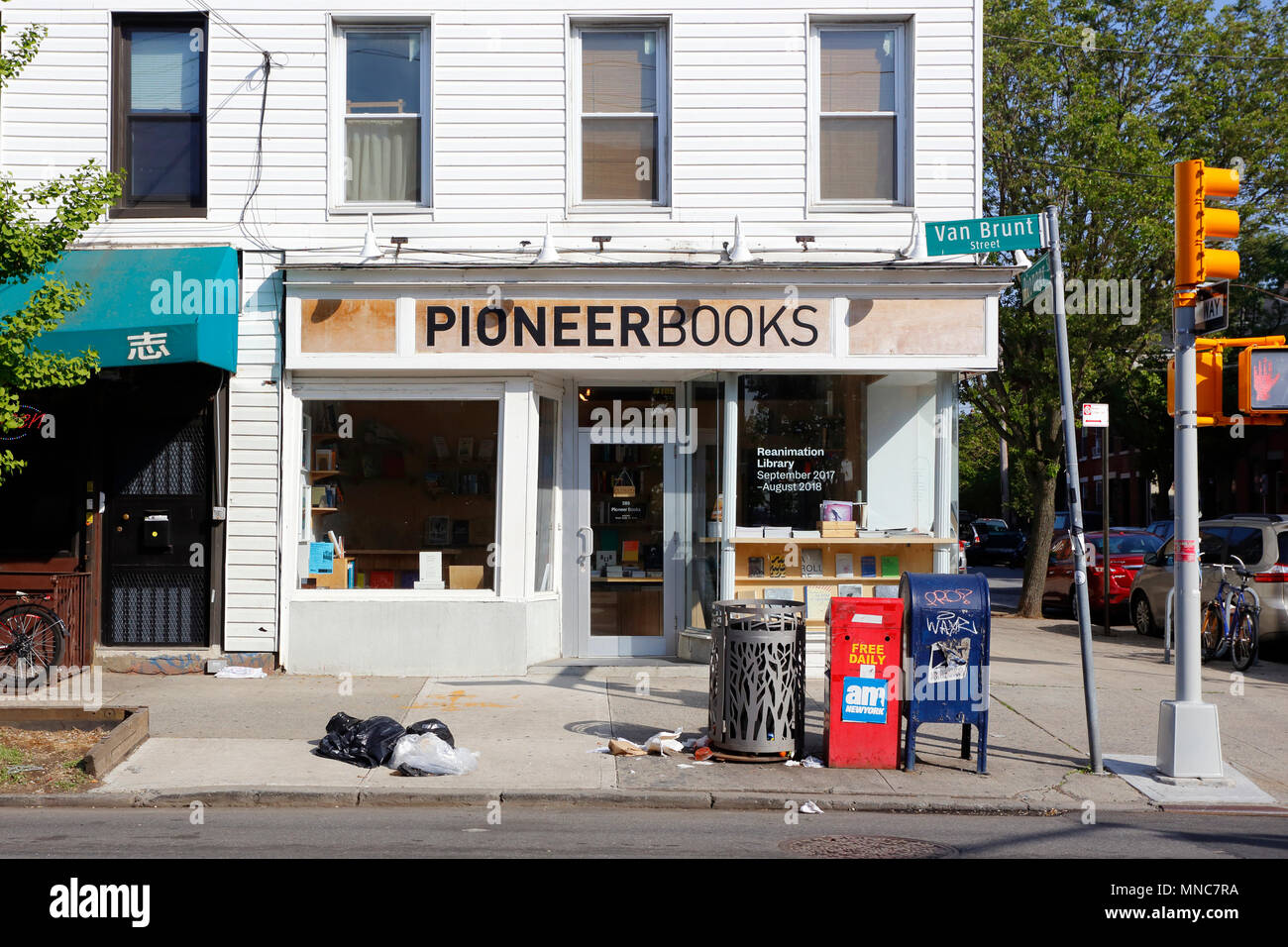 [historical storefront] Pioneer Books, 289 Van Brunt St, Brooklyn, New