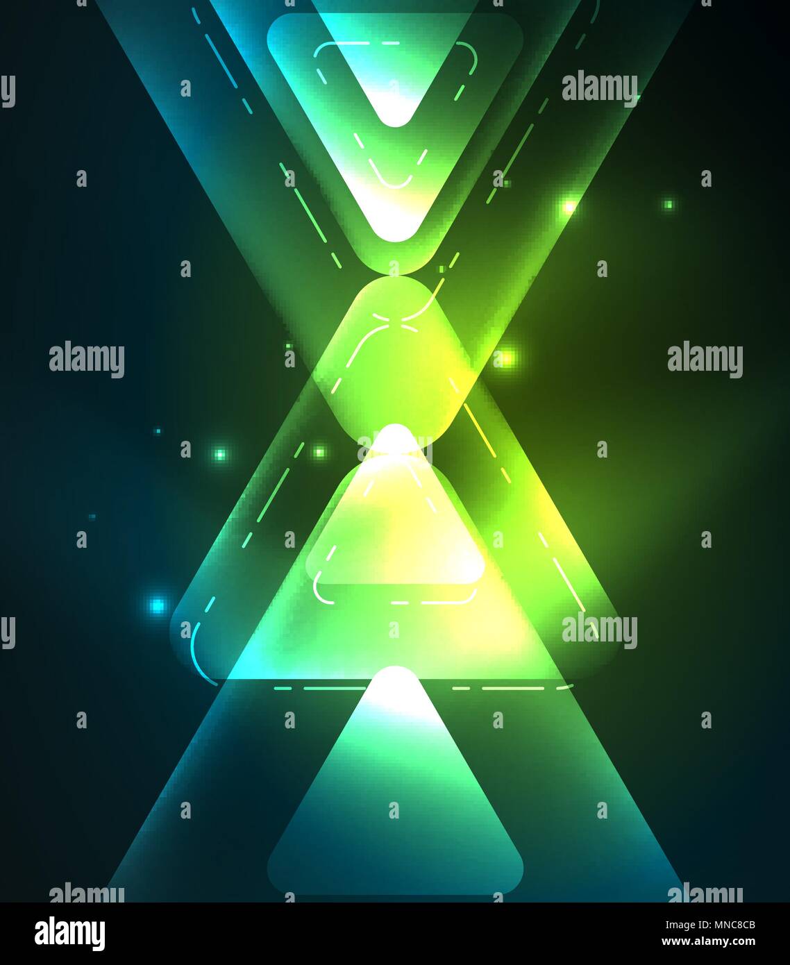 Bright Triangle Shape Glass glowing bright triangles on dark space design abstract background ...