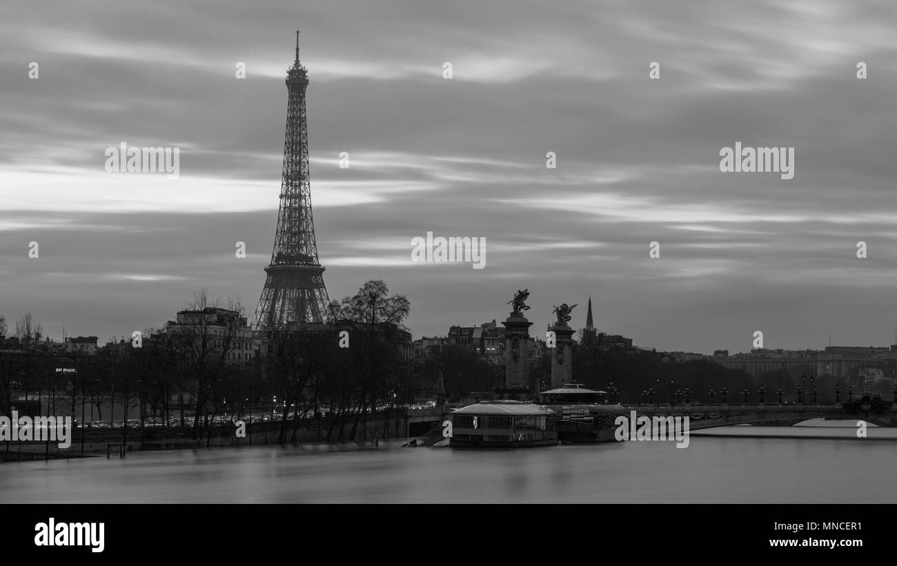 Eiffel tower during the river Seine floods Stock Photo