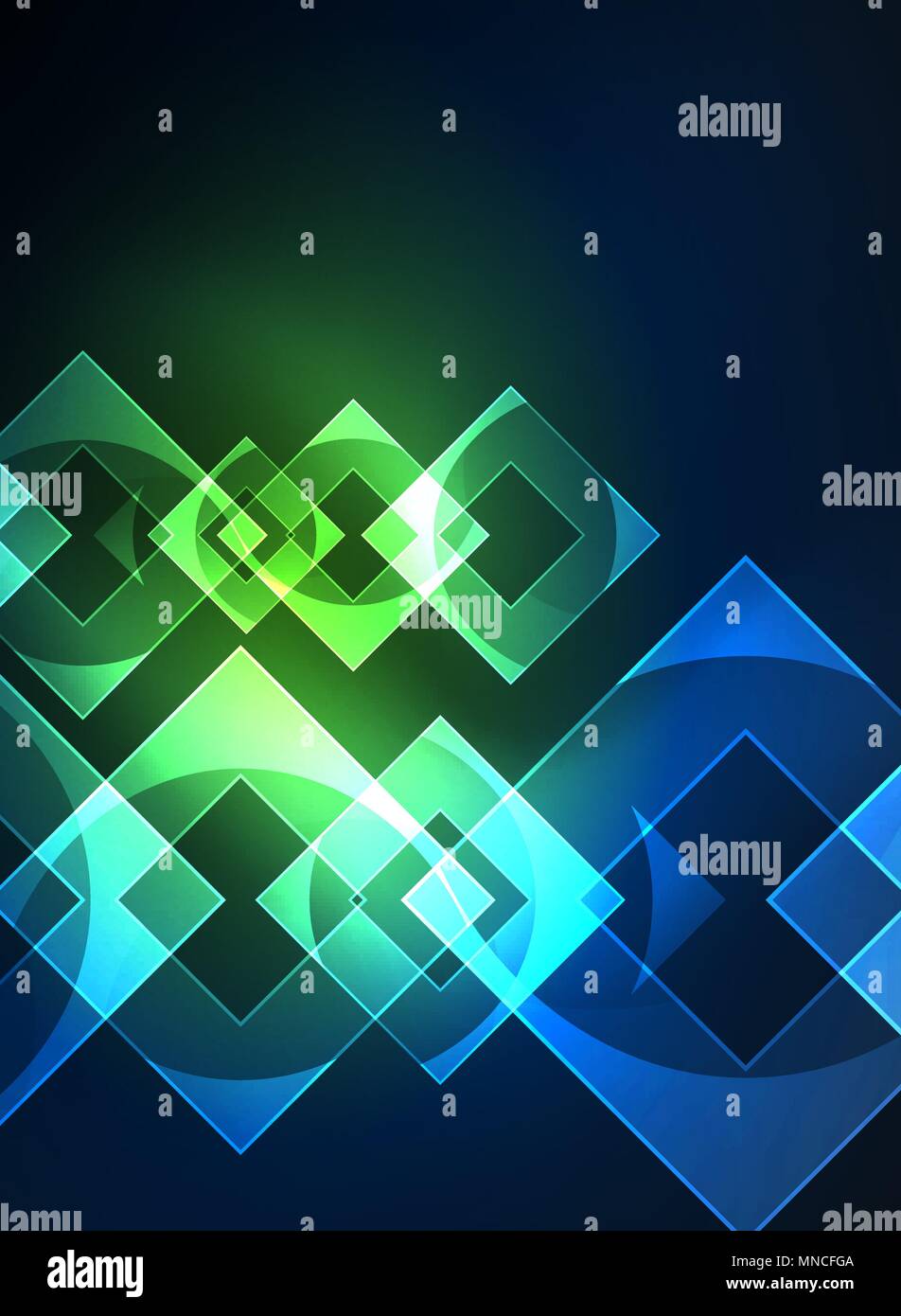 Glowing squares in the dark, digital abstract background. Glowing ...