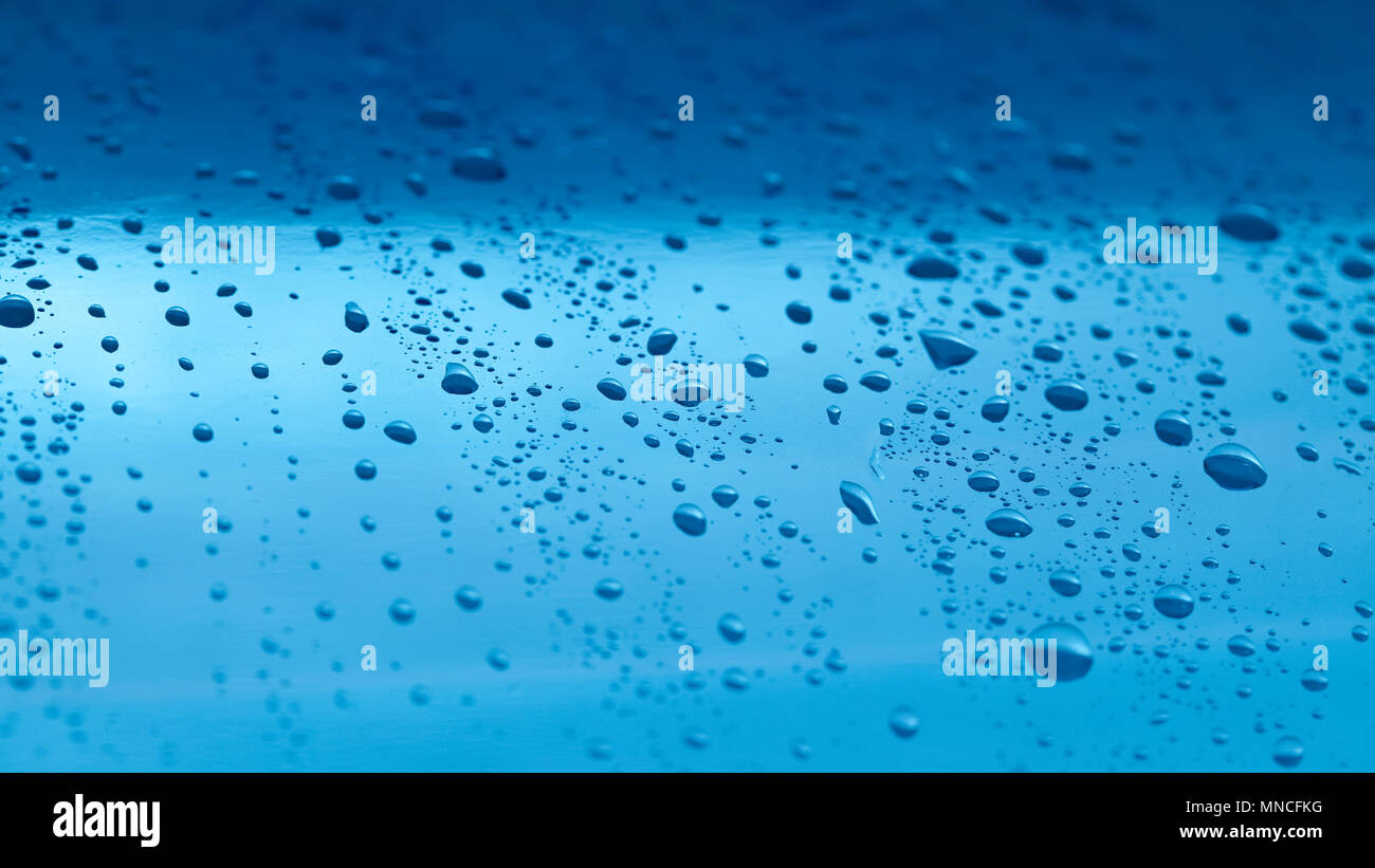 water drops on a blue background Stock Photo