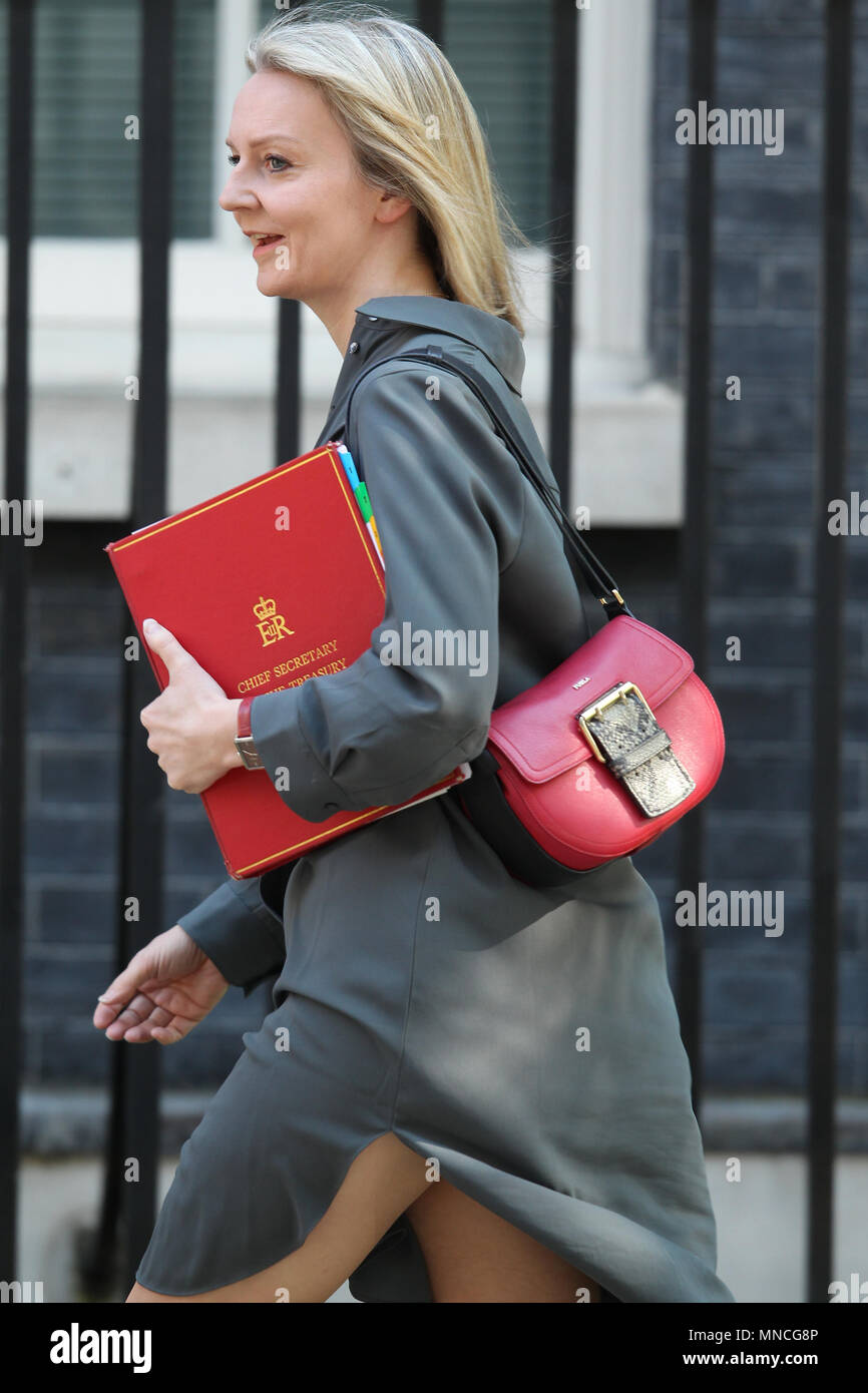 London, UK, 15th May, 2018. Elizabeth Truss, Chief Secretary to the Treasury arrives to Downing Street for weekly cabinet meeting Stock Photo