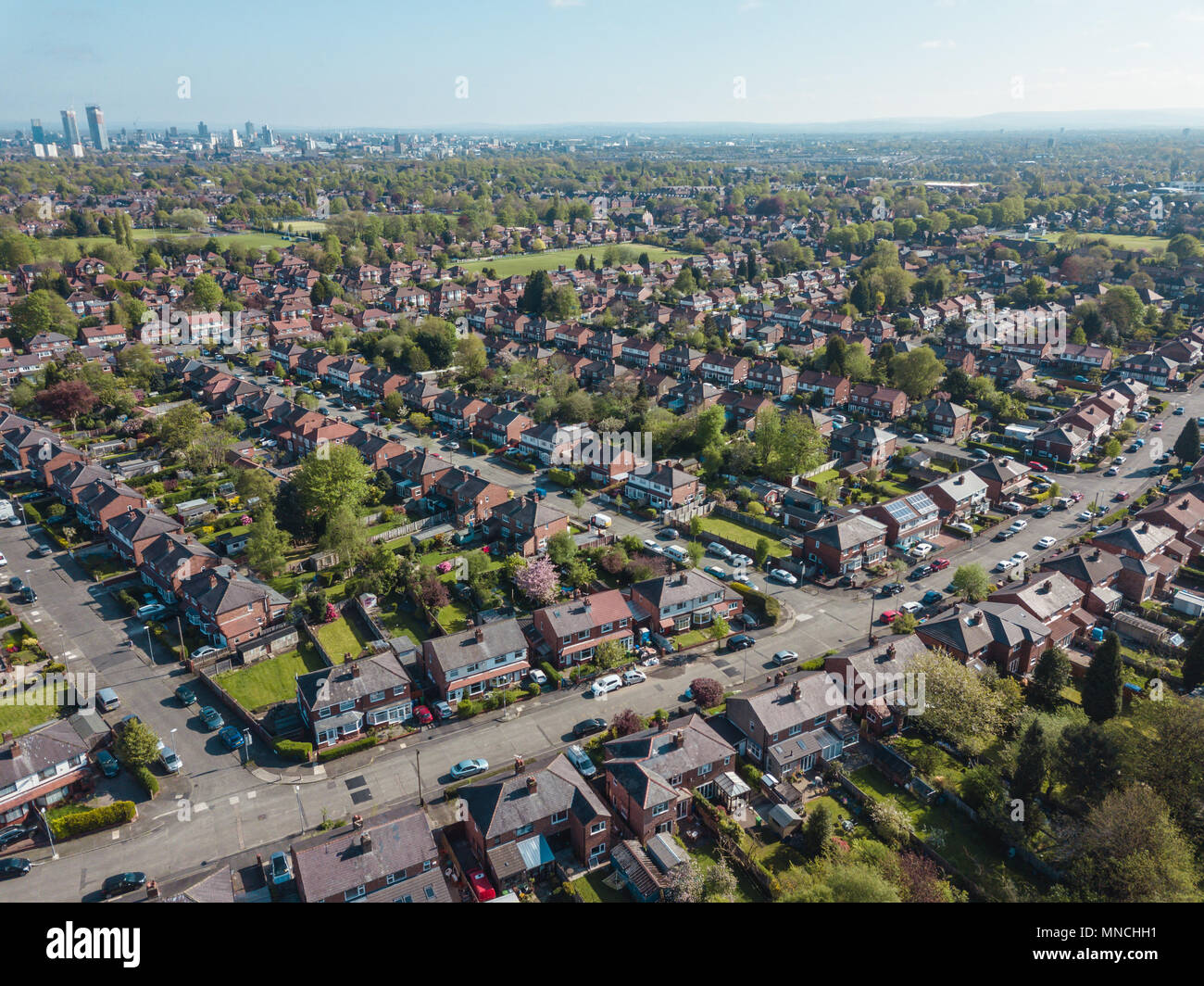 Aerial Houses Residential British England Drone Above View Summer Blue