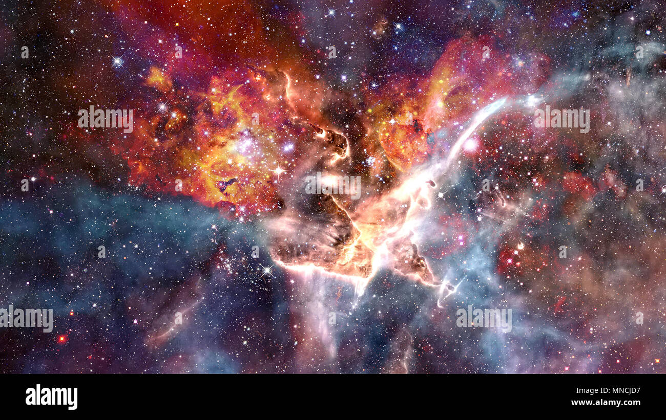 Giant glowing nebula. Space background with red nebula and stars ...
