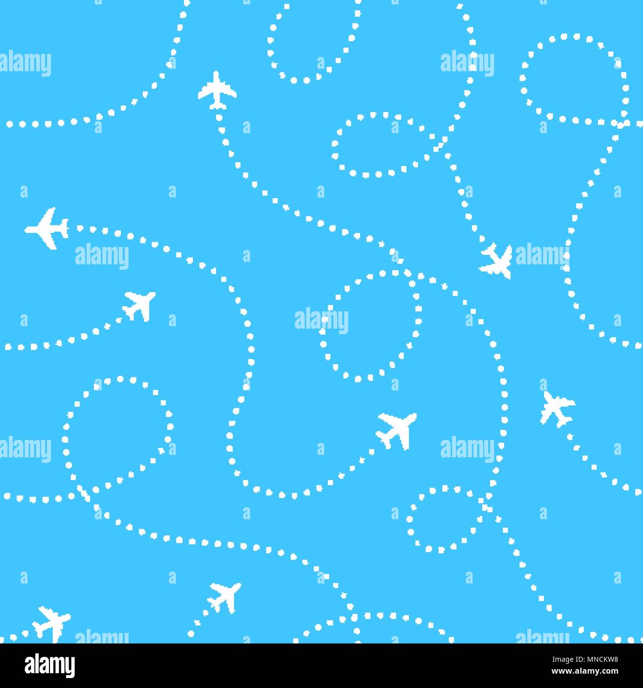 Airplanes with traces background. Seamless aerial pattern Stock Vector