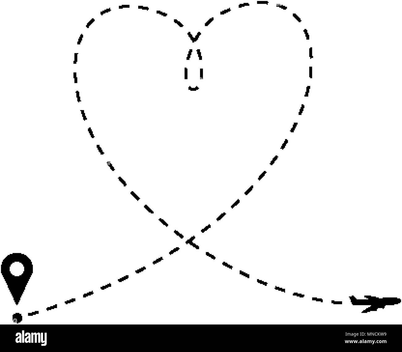Love is in the air concept. Plane and heart shaped path Stock Vector