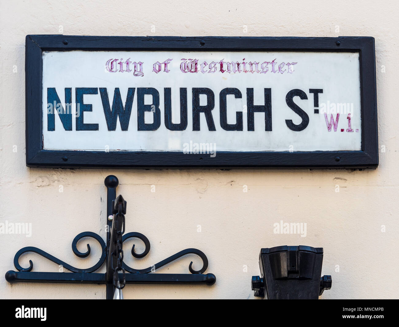 Soho Street Signs Series - Newburgh Street  - London's Soho district Street Signs Stock Photo