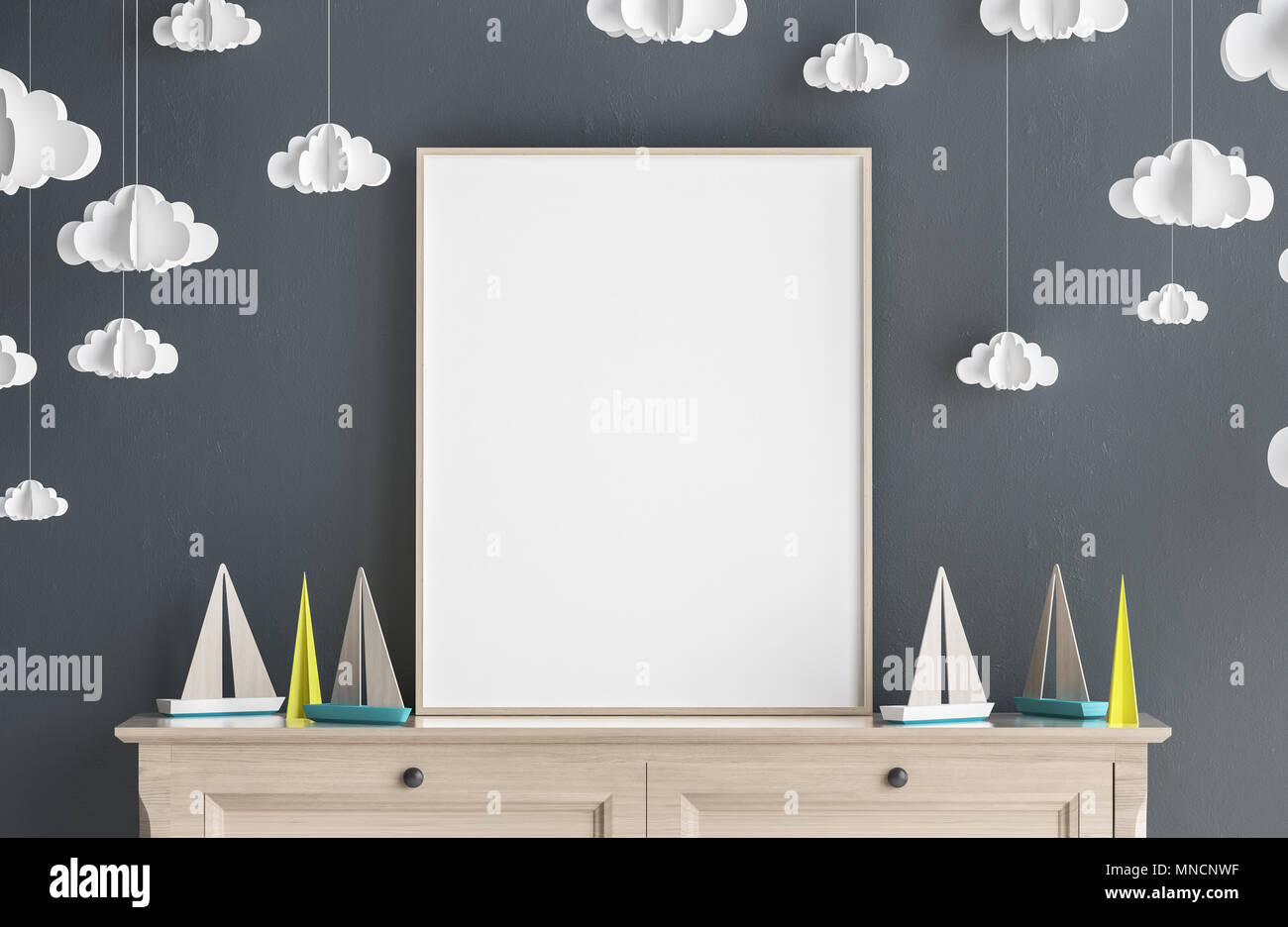 Download Mock Up Poster Frame In Children Room Scandinavian Style Interior Background 3d Render Stock Photo Alamy