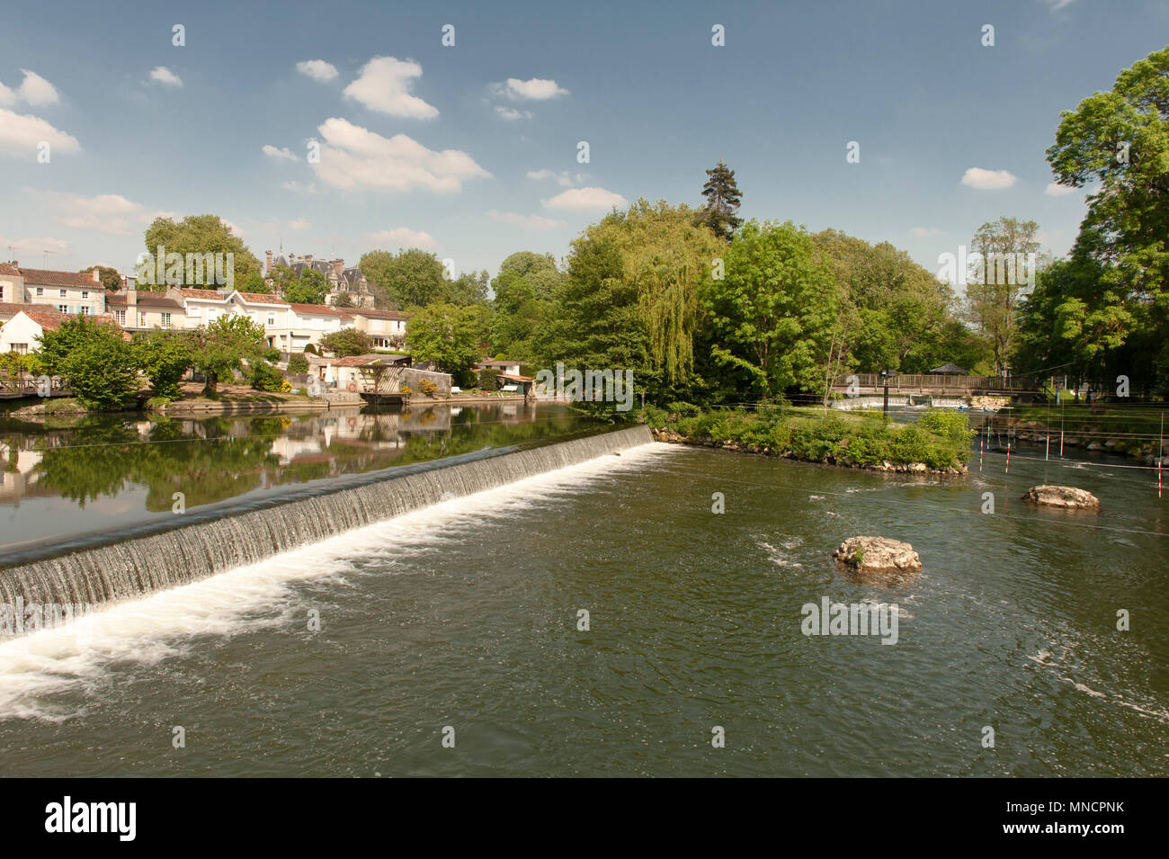 The Charente river weir at Jarnac Stock Photo