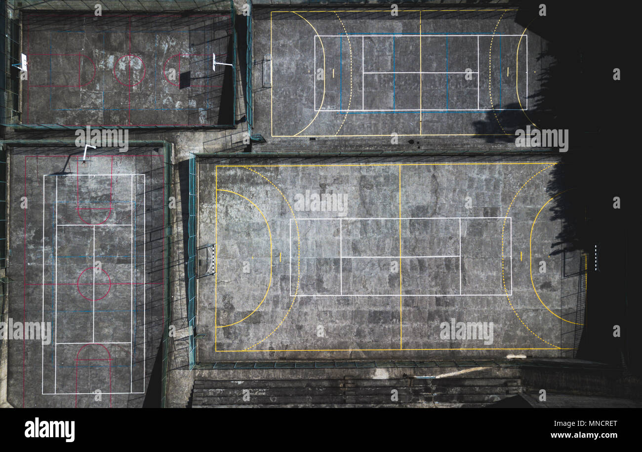 Aerial shot of set of sports fields Stock Photo