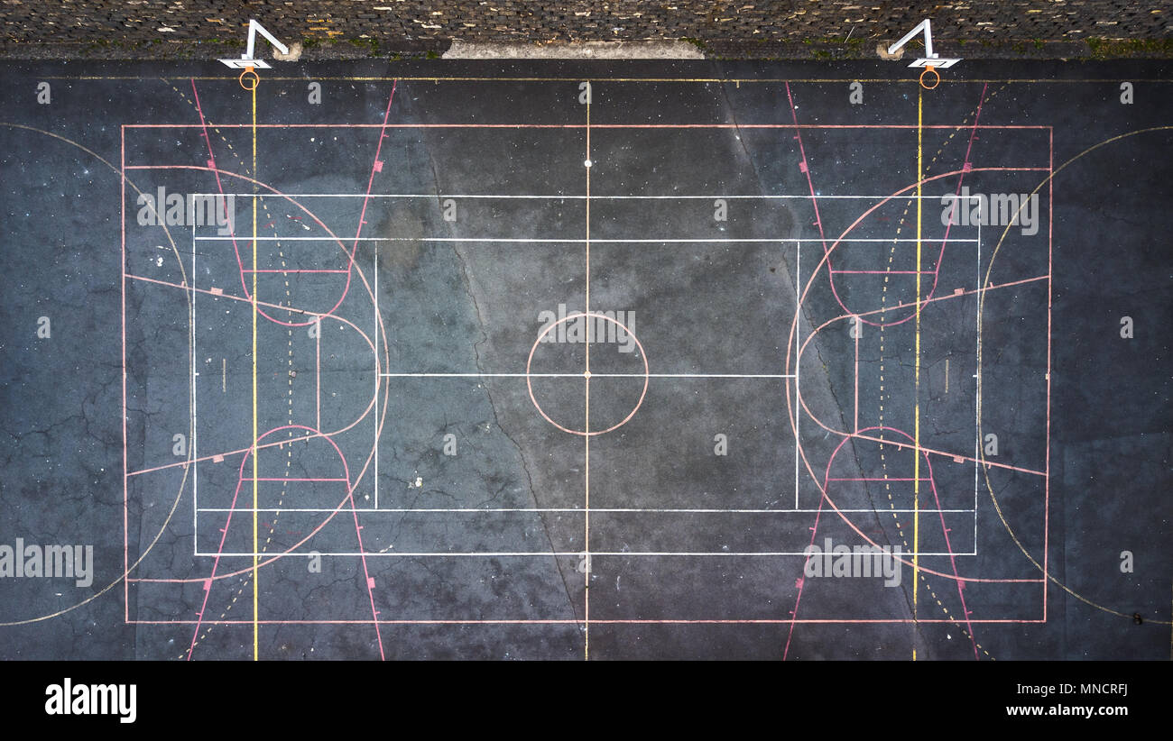 Aerial shot of set of sports fields Stock Photo